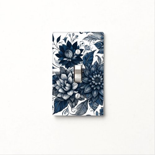 Blue  White Bohemian Floral Print Light Switch Cover