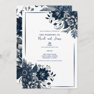 Blue & White Bohemian Glam Floral Wedding Invitation