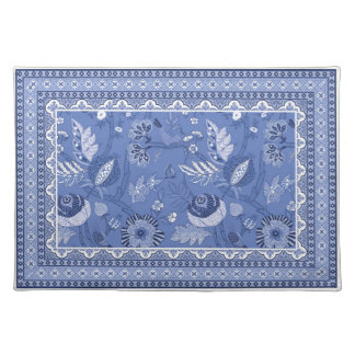 Blue White Bohemian Pattern Cloth Placemat
