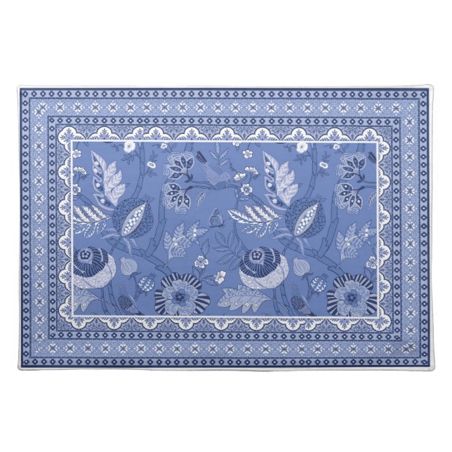 Blue White Bohemian Pattern Cloth Placemat (Front)