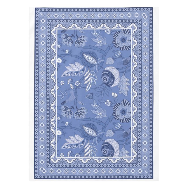 Blue White Bohemian Pattern  Tablecloth (Front)