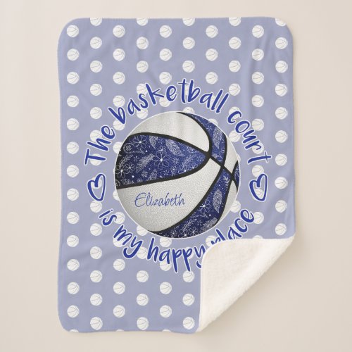 blue white boho basketball court my happy place sherpa blanket