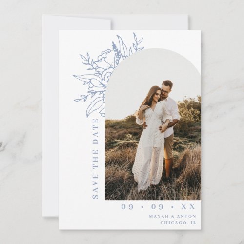 Blue  White Botanical Floral Arch Photo Wedding Save The Date