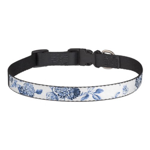 Blue  White Botanical Floral Toile Pet Collar