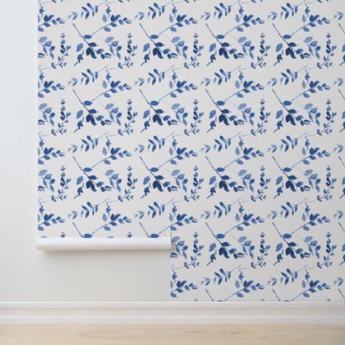 Blue White Botanical Nordic_Inspired Pattern Wallpaper