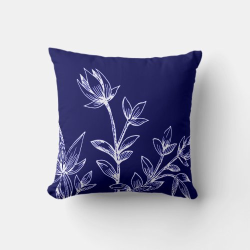 Blue  White Botanical  Rhatany Flowers Throw Pillow