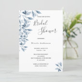 Blue white botanical script Bridal Shower Invitation (Standing Front)
