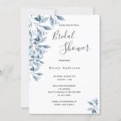 Blue white botanical script Bridal Shower Invitation (Front)