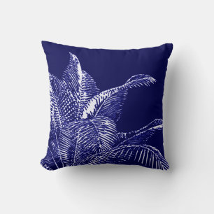 Blue & White Botanical Tropical Palm Throw Pillow