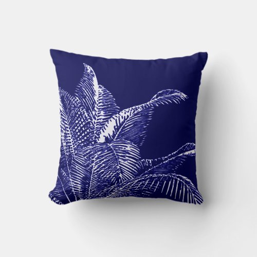 Blue  White Botanical  Tropical Palm Throw Pillow
