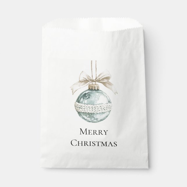 Blue White Bow Christmas Ornament Favor Bag (Front)