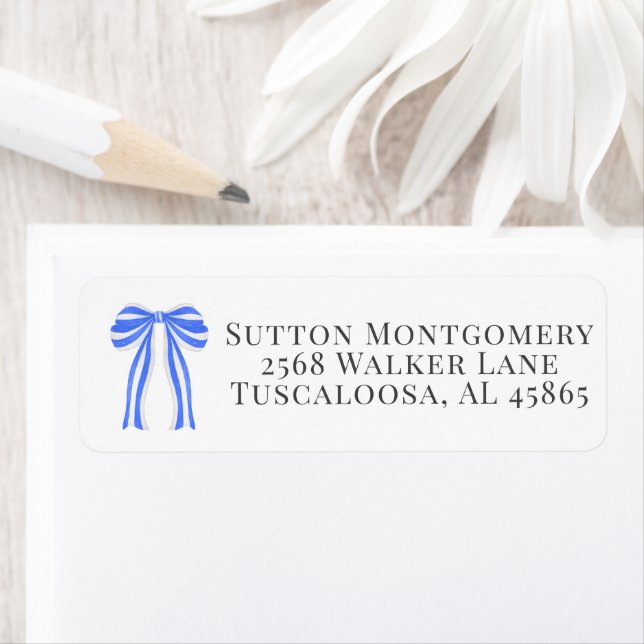 Blue & White Bow Coquette Address Label (Insitu)