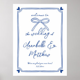 Blue White Bow Whimsical Wedding Welcome Sign
