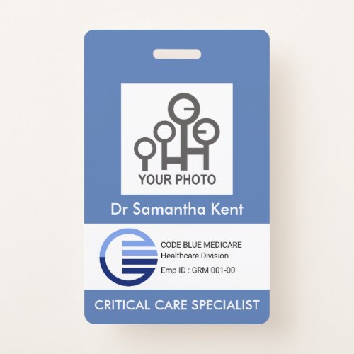 Blue White Box Photo Template Medical Staff ID Badge