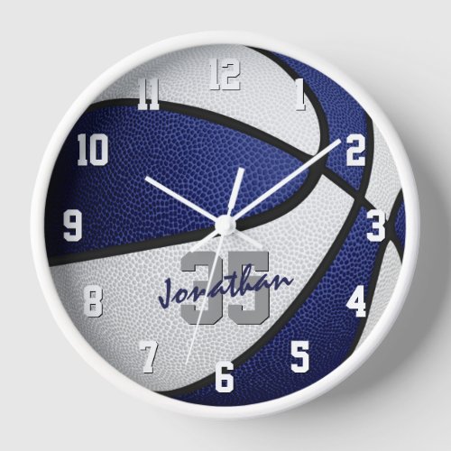 blue white boys girls basketball personalized clock