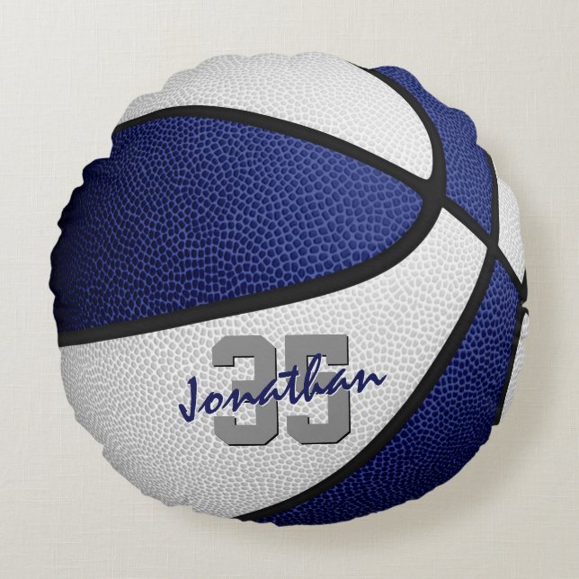 blue white boys girls sports basketball round pillow (Front)