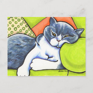 Blue White British Shorthair Cozy Off-Leash Art™ Postcard