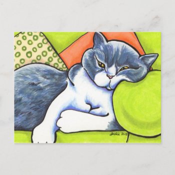 Blue White British Shorthair Cozy Off-leash Art™ Postcard by offleashart at Zazzle
