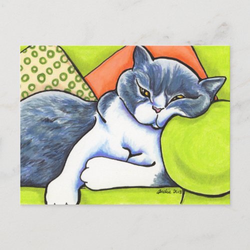 Blue White British Shorthair Cozy Off_Leash Art Postcard