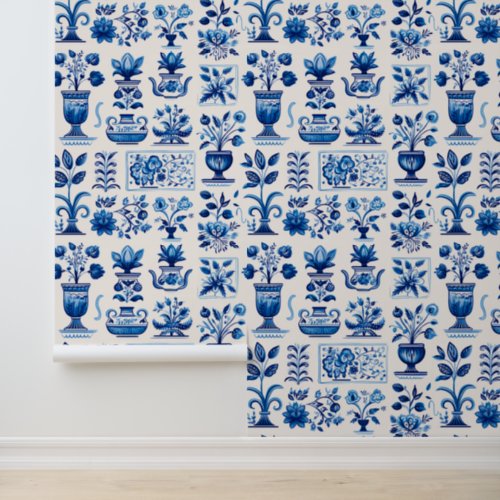 Blue White Bromyardale Delft Tile Wallpaper