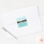 Blue, White, Brown Damask Wedding Favor Sticker (Envelope)
