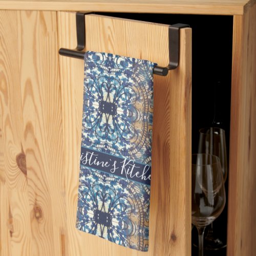 Blue white brown loft industrial style custom kitchen towel