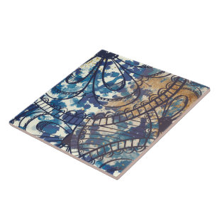 Blue white brown patterned loft style ceramic tile