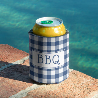 Blue White Buffalo Check BBQ Party Can Cooler