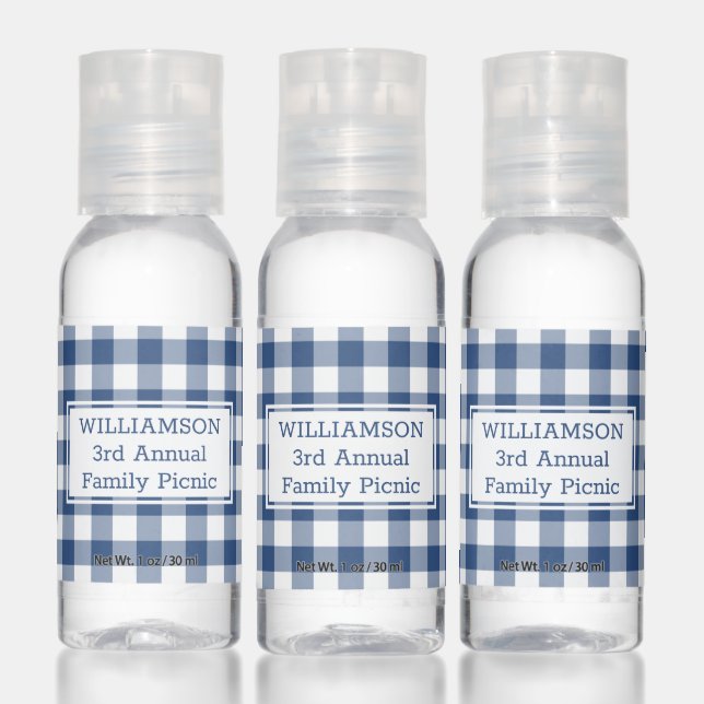 Blue White Buffalo Check Custom Name Family Picnic Hand Sanitizer (Set)