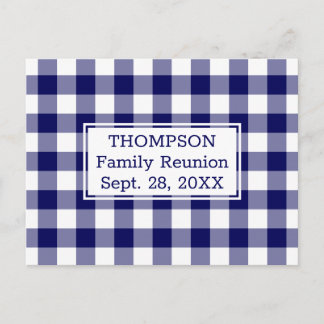Blue White Buffalo Check Name Family Reunion Party Invitation Postcard
