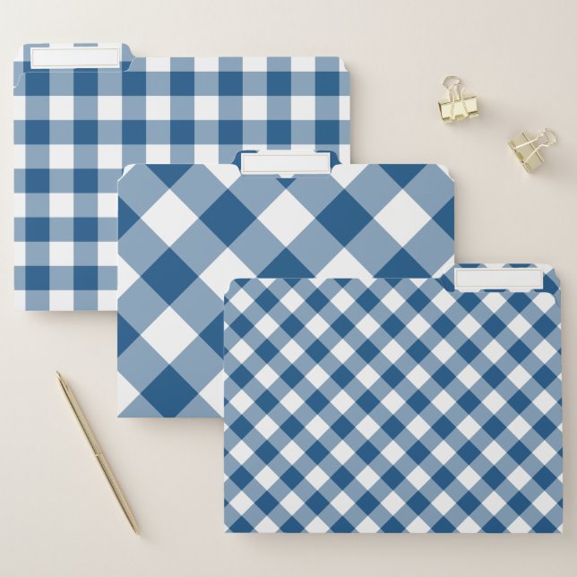 Blue White Buffalo Check Pattern File Folder (Set)