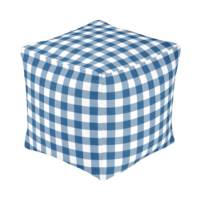 Blue White Buffalo Check Pattern Pouf (Angled Front)