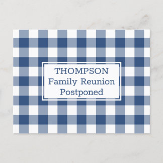 Blue White Buffalo Check Postponed Family Reunion Announcement Postcard
