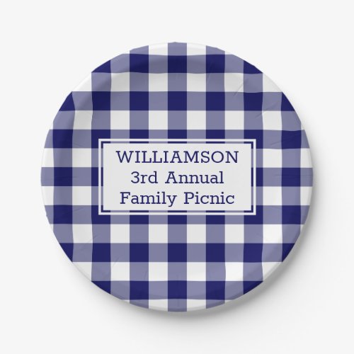 Blue White Buffalo Check Your Name Family Picnic Paper Plates