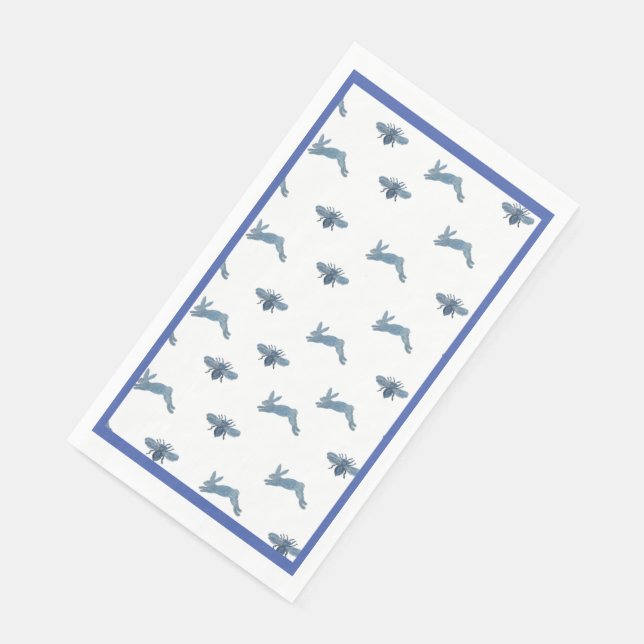 Blue White Bunny Bee Paper Guest Towels (Corner)