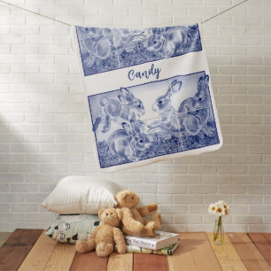 Blue White Bunny Rabbit Cute Nursery Art Baby Blanket