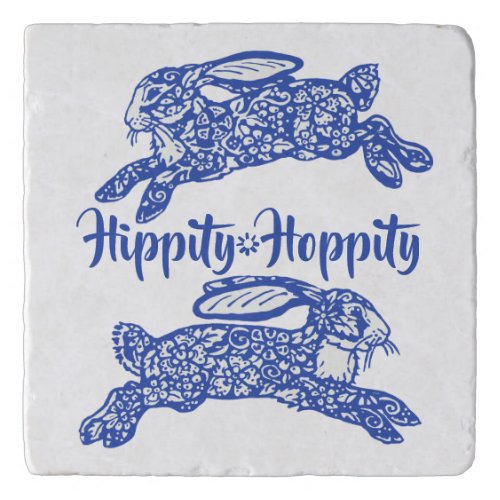  Blue  White Bunny Rabbit Easter Whimsical Cute Trivet