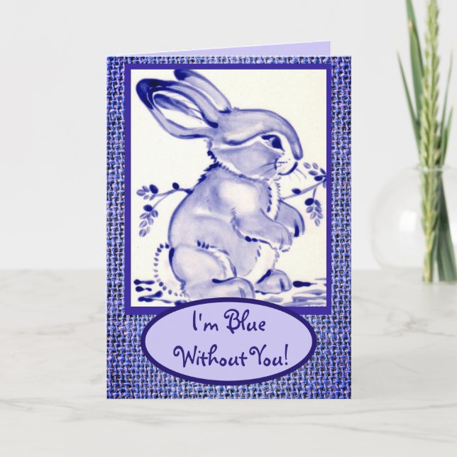 Blue White Bunny Rabbit Miss You Note Blank  Card (Front)