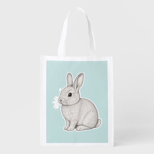 Blue White Bunny Rooster Grocery Bag