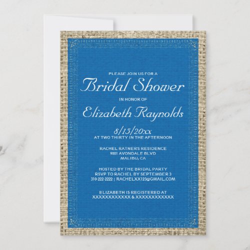 Blue &amp; White Burlap Bridal Shower Invitations