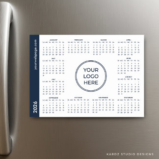 Blue White Business Logo 2026 Magnetic Calendar