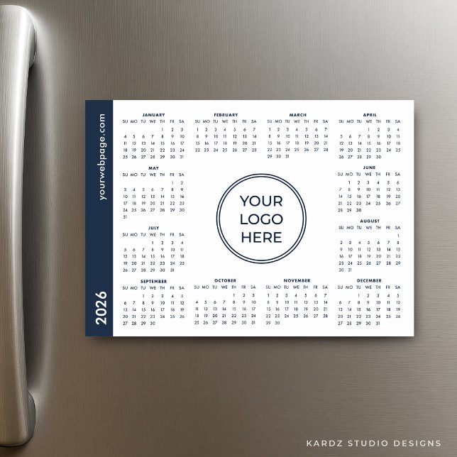 Blue White Business Logo 2026 Magnetic Calendar (Calendar shown in 5 x 7 inches.)
