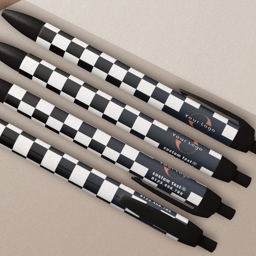 Blue  White Business logo Company brand Checkers Black Ink Pen