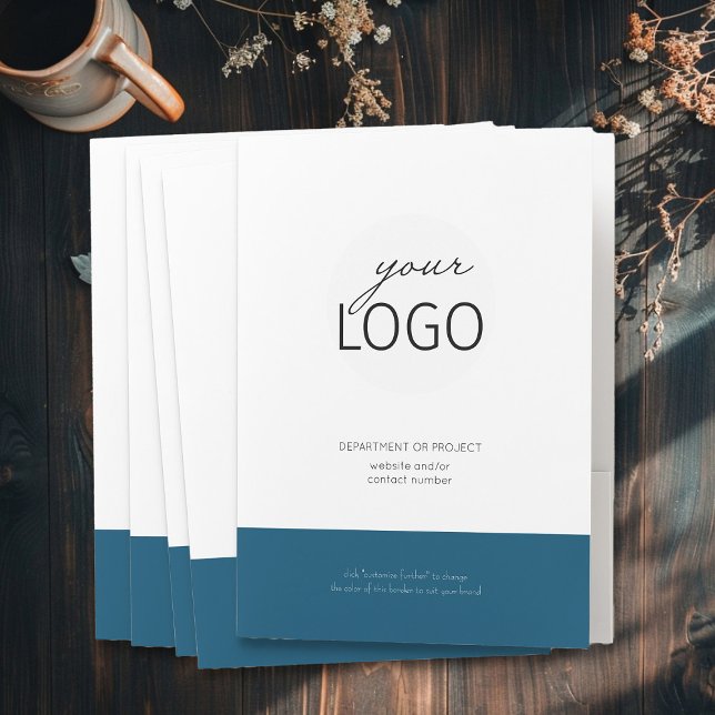 Blue & White Business Logo Custom Border and Text Pocket Folder (Logo Branded Pocket Folders by Busy Business Bee)