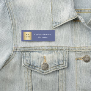 Blue white business logo employee elegant name tag