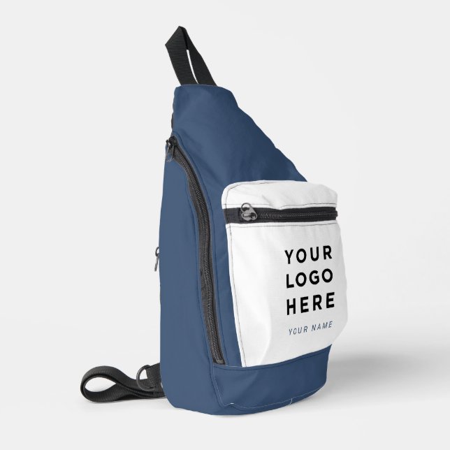 Blue White Business Logo Name Travel Adventures Sling Bag (Left Corner)