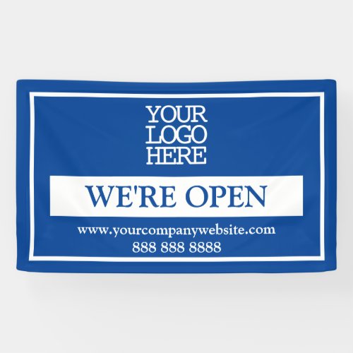 Blue White Business Logo Were Open Banner