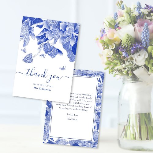 Blue  White Butterfly Flowers Bridal Shower Thank You Card
