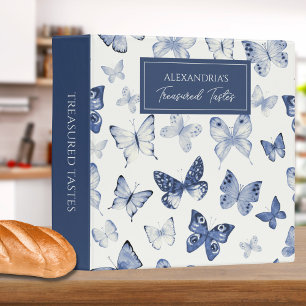 Blue & White Butterfly Monogram Recipe 3 Ring Binder