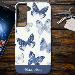 Blue & White Butterfly Monogram Samsung Galaxy S22+ Case